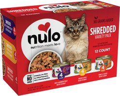 Nulo Freestyle Shredded Chicken & Duck, Shredded Beef & Rainbow Trout, Shredded Turkey & Halibut Grain-Free Variety Pack Canned Cat Food, 3-oz can, case of 12