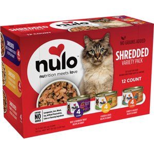 Nulo Freestyle Shredded Chicken & Duck, Shredded Beef & Rainbow Trout, Shredded Turkey & Halibut Grain-Free Variety Pack Canned Cat Food, 3-oz can, case of 12