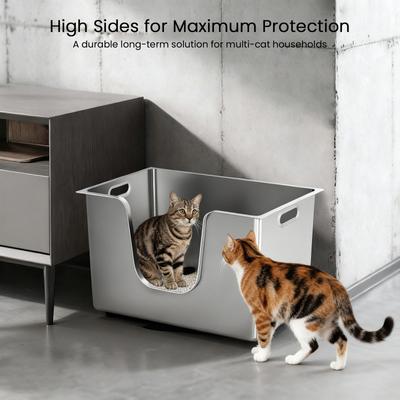 Show full view: Ptlom Stainless Steel High Wide Entry Sided Cat Litter Box, X-Large slide 9 of 12