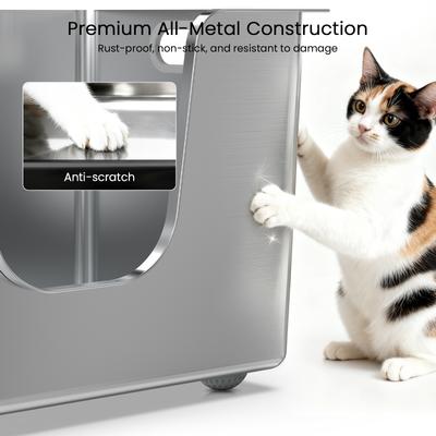 Show full view: Ptlom Stainless Steel High Wide Entry Sided Cat Litter Box, X-Large slide 5 of 12