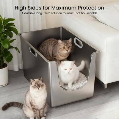 Show full view: Ptlom Stainless Steel High Narrow Entry Sided Cat Litter Box, X-Large slide 6 of 13