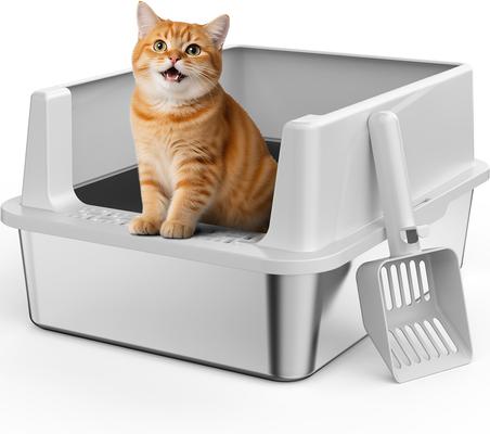 Show full view: JOEJOY Stainless Steel Cat Litter Box with Scoop, 16.14-in, Silver Gray slide 9 of 10