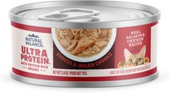 Natural Balance Ultra Protein Salmon & Chicken Recipe in Broth Grain-Free Shreds in Gravy Wet Cat Food, 2.8-oz, case of 12