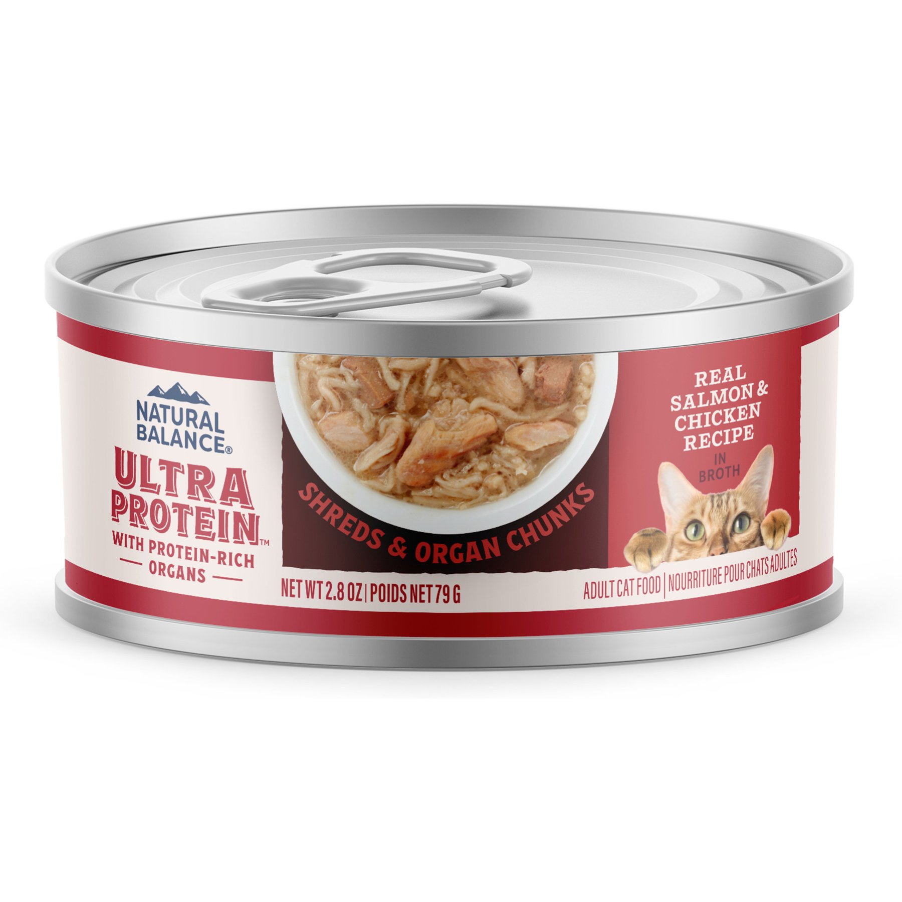 Natural Balance Ultra Protein Salmon & Chicken Recipe in Broth Grain-Free Shreds in Gravy Wet Cat Food, 2.8-oz, case of 12