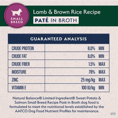 Show full view: Natural Balance Limited Ingredient Small Breed Lamb & Brown Rice Wet Dog Food, 3.5-oz, case of 12 slide 5 of 10