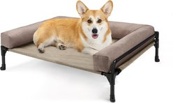Veehoo Three-Sided Bolster Elevated Dog Bed, Beige Coffee, Medium
