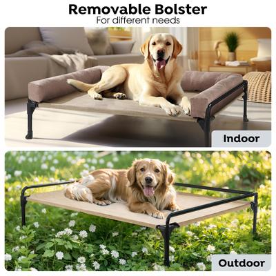 Show full view: Veehoo Three-Sided Bolster Elevated Dog Bed, Beige Coffee, Large slide 8 of 9