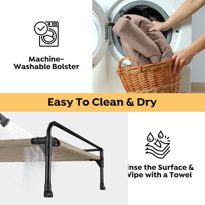 Show full view: Veehoo Three-Sided Bolster Elevated Dog Bed, Beige Coffee, Large slide 6 of 9