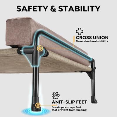 Show full view: Veehoo Three-Sided Bolster Elevated Dog Bed, Beige Coffee, Large slide 4 of 9