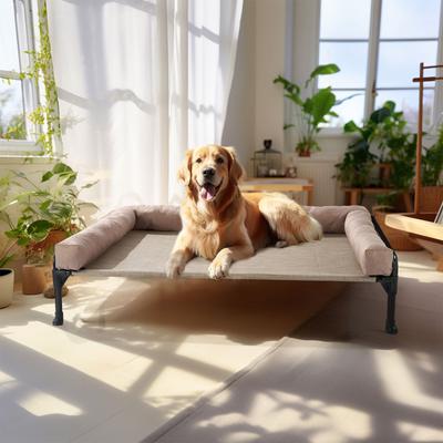 Show full view: Veehoo Three-Sided Bolster Elevated Dog Bed, Beige Coffee, Large slide 3 of 9