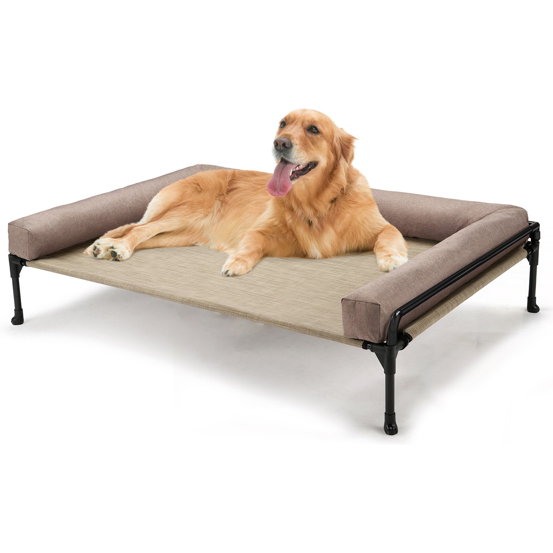 Veehoo Three-Sided Bolster Elevated Dog Bed, Beige Coffee, X-Large
