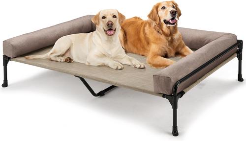 Veehoo Three-Sided Bolster Elevated Dog Bed, Beige Coffee, XX-Large