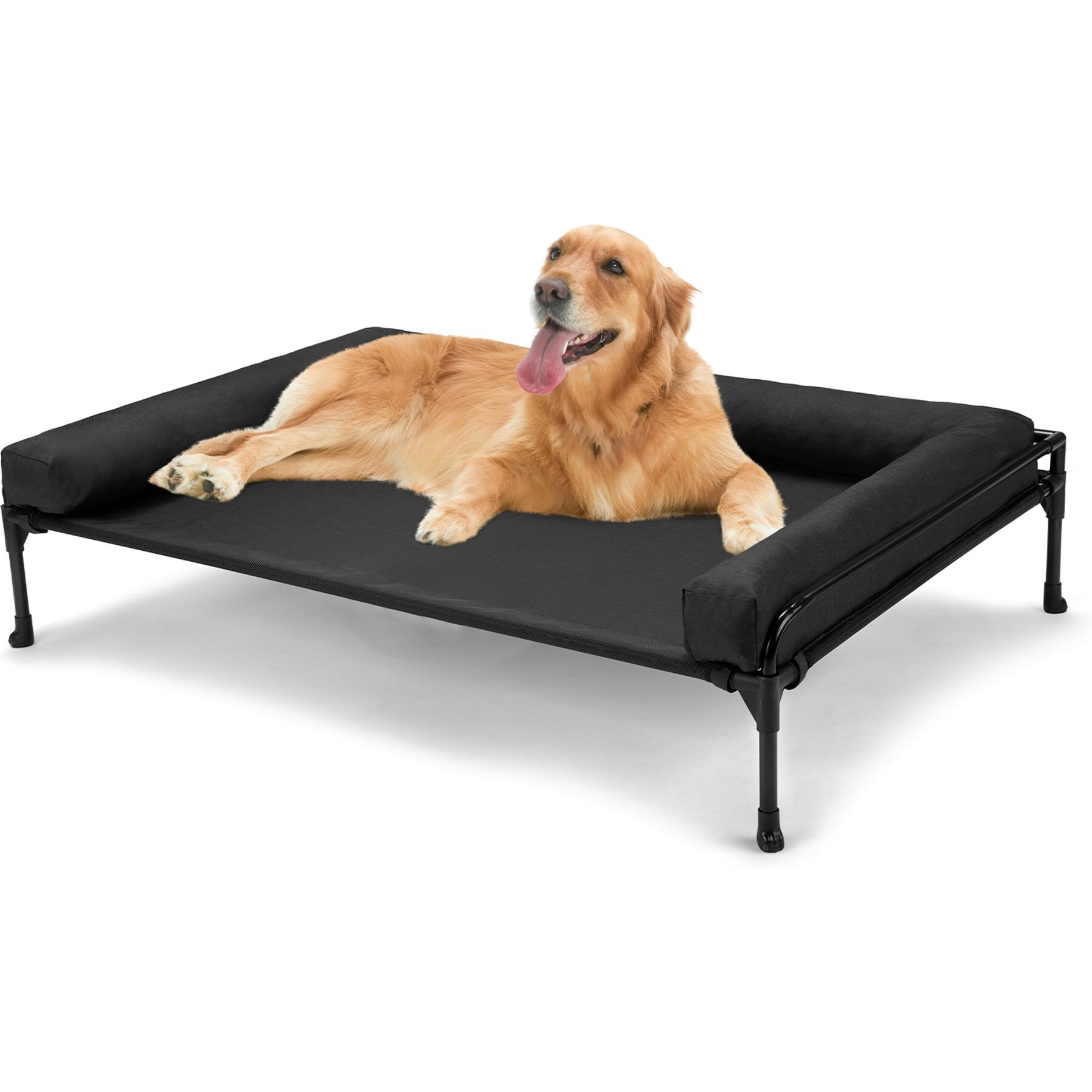 Veehoo Three-Sided Bolster Elevated Dog Bed, Black, X-Large