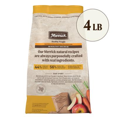 Show full view: Merrick Healthy Grains Healthy Weight Recipe Dry Dog Food, 4-lb bag slide 3 of 14