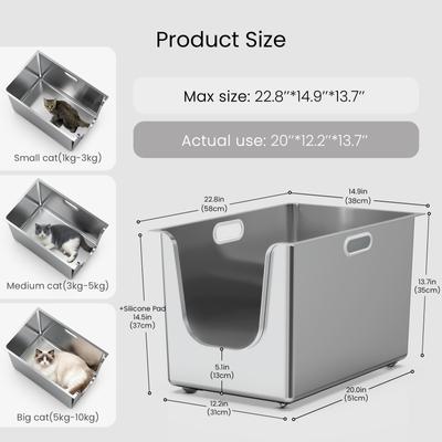 Show full view: Ptlom Stainless Steel High Narrow Entry Sided Cat Litter Box, X-Large slide 3 of 13