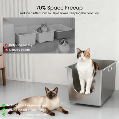 Show full view: Ptlom Stainless Steel High Narrow Entry Sided Cat Litter Box, X-Large slide 8 of 13