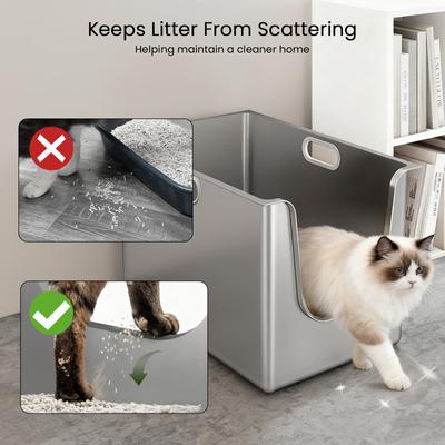 Show full view: Ptlom Stainless Steel High Narrow Entry Sided Cat Litter Box, X-Large slide 10 of 13