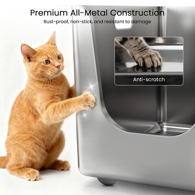 Show full view: Ptlom Stainless Steel High Narrow Entry Sided Cat Litter Box, X-Large slide 7 of 13