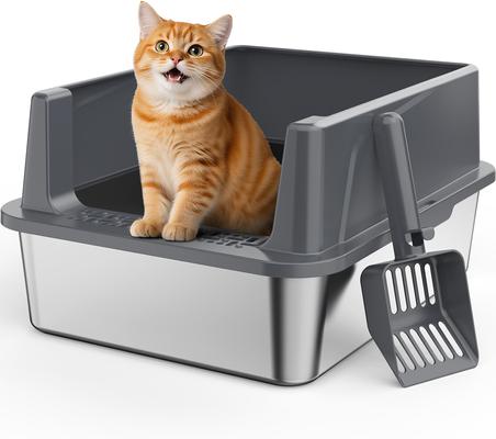Show full view: JOEJOY Stainless Steel Cat Litter Box with Scoop, 16.14-in, Dark Gray slide 9 of 10