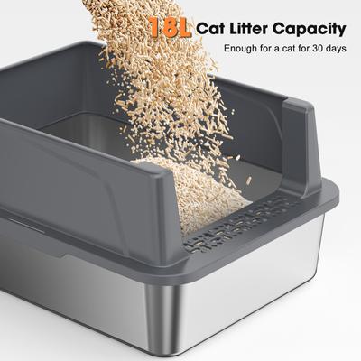 Show full view: JOEJOY Stainless Steel Cat Litter Box with Scoop, 16.14-in, Dark Gray slide 8 of 10