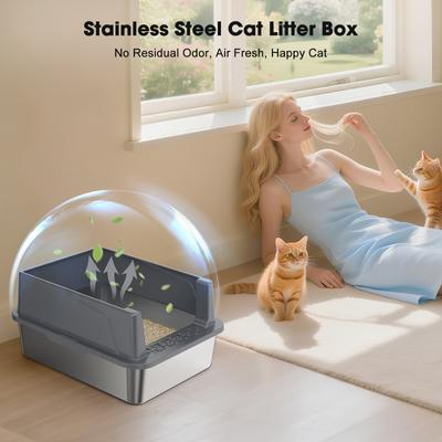 Show full view: JOEJOY Stainless Steel Cat Litter Box with Scoop, 16.14-in, Dark Gray slide 7 of 10