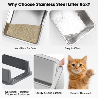 Show full view: JOEJOY Stainless Steel Cat Litter Box with Scoop, 16.14-in, Dark Gray slide 4 of 10