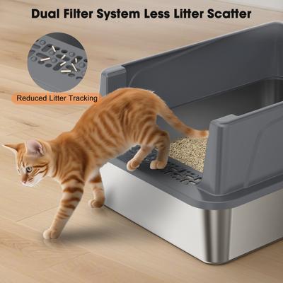 Show full view: JOEJOY Stainless Steel Cat Litter Box with Scoop, 16.14-in, Dark Gray slide 5 of 10
