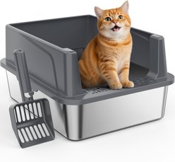 JOEJOY Stainless Steel Cat Litter Box with Scoop, 16.14-in, Dark Gray