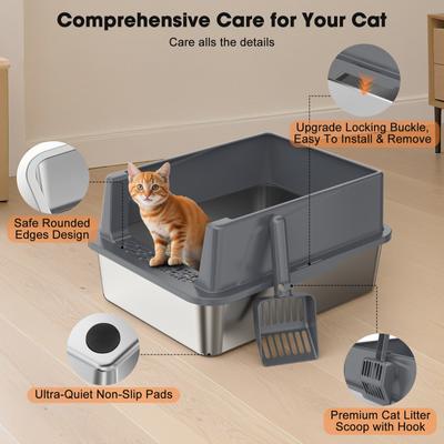 Show full view: JOEJOY Stainless Steel Cat Litter Box with Scoop, 16.14-in, Dark Gray slide 3 of 10