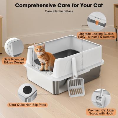 Show full view: JOEJOY Stainless Steel Cat Litter Box with Scoop, 16.14-in, Silver Gray slide 3 of 10