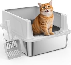 JOEJOY Stainless Steel Cat Litter Box with Scoop, 16.14-in, Silver Gray