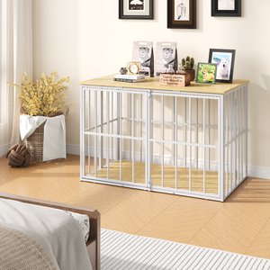 LovMor Foldable Pre-Assembled Crate Dog Kennel, White, 40-in