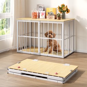 LovMor Foldable Pre-Assembled Crate Dog Kennel, White, 40-in