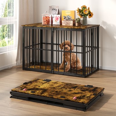LovMor LovMor Foldable Pre-Assembled Crate Dog Kennel, Brown, 40-in