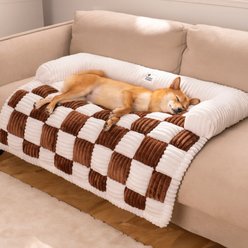 FunnyFuzzy Cozy Cream Plaid Dog & Cat Sofa Bed, Brown, Large slide 2 of 3