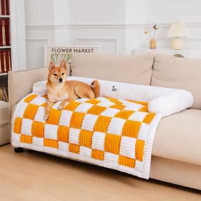 Show full view: FunnyFuzzy Cozy Cream Plaid Dog & Cat Sofa Bed, Yellow, Medium slide 4 of 5