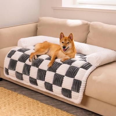Show full view: FunnyFuzzy Cozy Cream Plaid Dog & Cat Sofa Bed, Gray, Small slide 3 of 4
