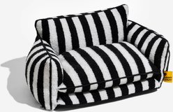 FunnyFuzzy Striped Faux Lambswool Orthopedi Dog Sofa Bed, Black, X-Large
