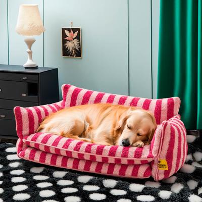 Show full view: FunnyFuzzy Striped Faux Lambswool Orthopedi Dog Sofa Bed, Rose, Medium slide 3 of 7