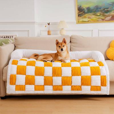 Show full view: FunnyFuzzy Cozy Cream Plaid Dog & Cat Sofa Bed, Yellow, Medium slide 3 of 5