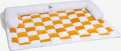 FunnyFuzzy Cozy Cream Plaid Dog & Cat Sofa Bed, Yellow, Medium