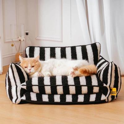Show full view: FunnyFuzzy Striped Faux Lambswool Orthopedi Dog Sofa Bed, Black, X-Large slide 4 of 6