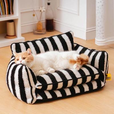 Show full view: FunnyFuzzy Striped Faux Lambswool Orthopedi Dog Sofa Bed, Black, X-Large slide 3 of 6
