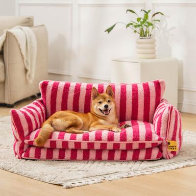 Show full view: FunnyFuzzy Striped Faux Lambswool Orthopedi Dog Sofa Bed, Rose, Medium slide 4 of 7