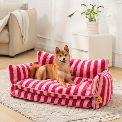 Show full view: FunnyFuzzy Striped Faux Lambswool Orthopedi Dog Sofa Bed, Rose, Medium slide 5 of 7