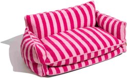 FunnyFuzzy Striped Faux Lambswool Orthopedi Dog Sofa Bed, Rose, Medium