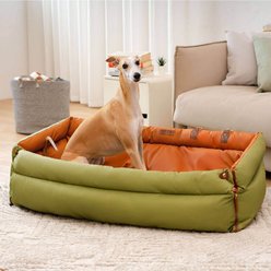 FunnyFuzzy Urban Voyager Car Booster Seat Travel Dog Bed, Orange Green, Jumbo slide 2 of 5