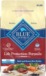 Blue Buffalo Life Protection Formula Senior Beef & Brown Rice Recipe No Corn, Wheat or Soy Dry Dog Food, 30-lb bag
