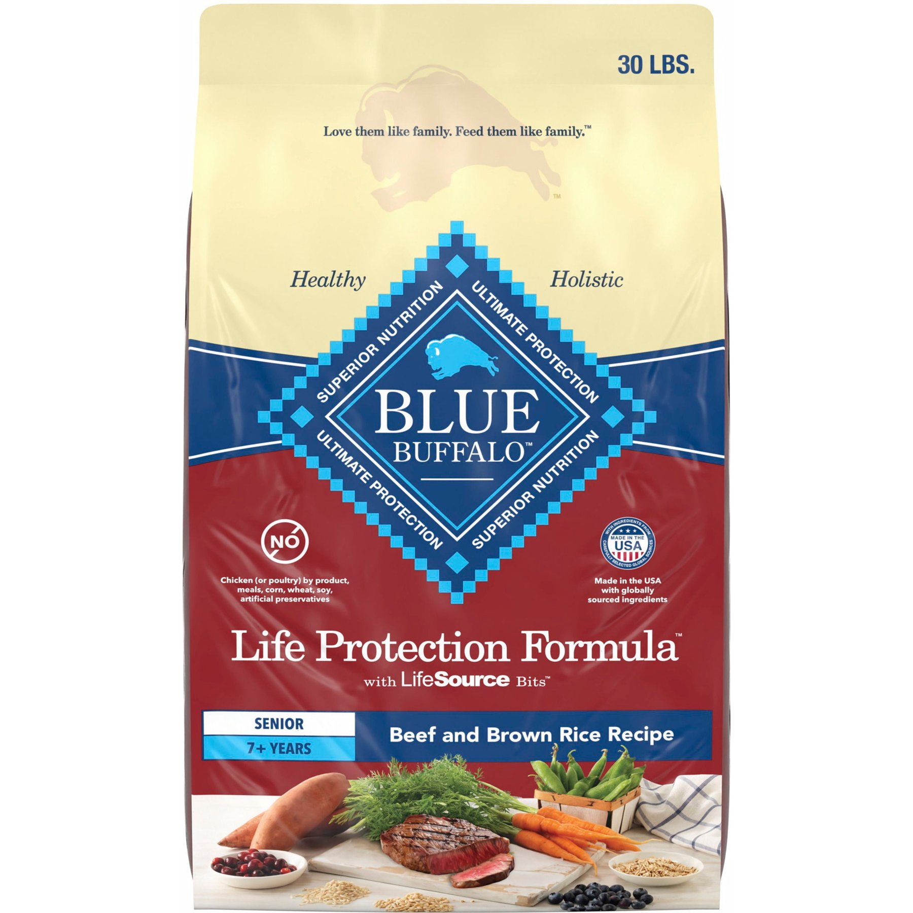 Blue Buffalo Life Protection Formula Senior Beef & Brown Rice Recipe No Corn, Wheat or Soy Dry Dog Food, 30-lb bag