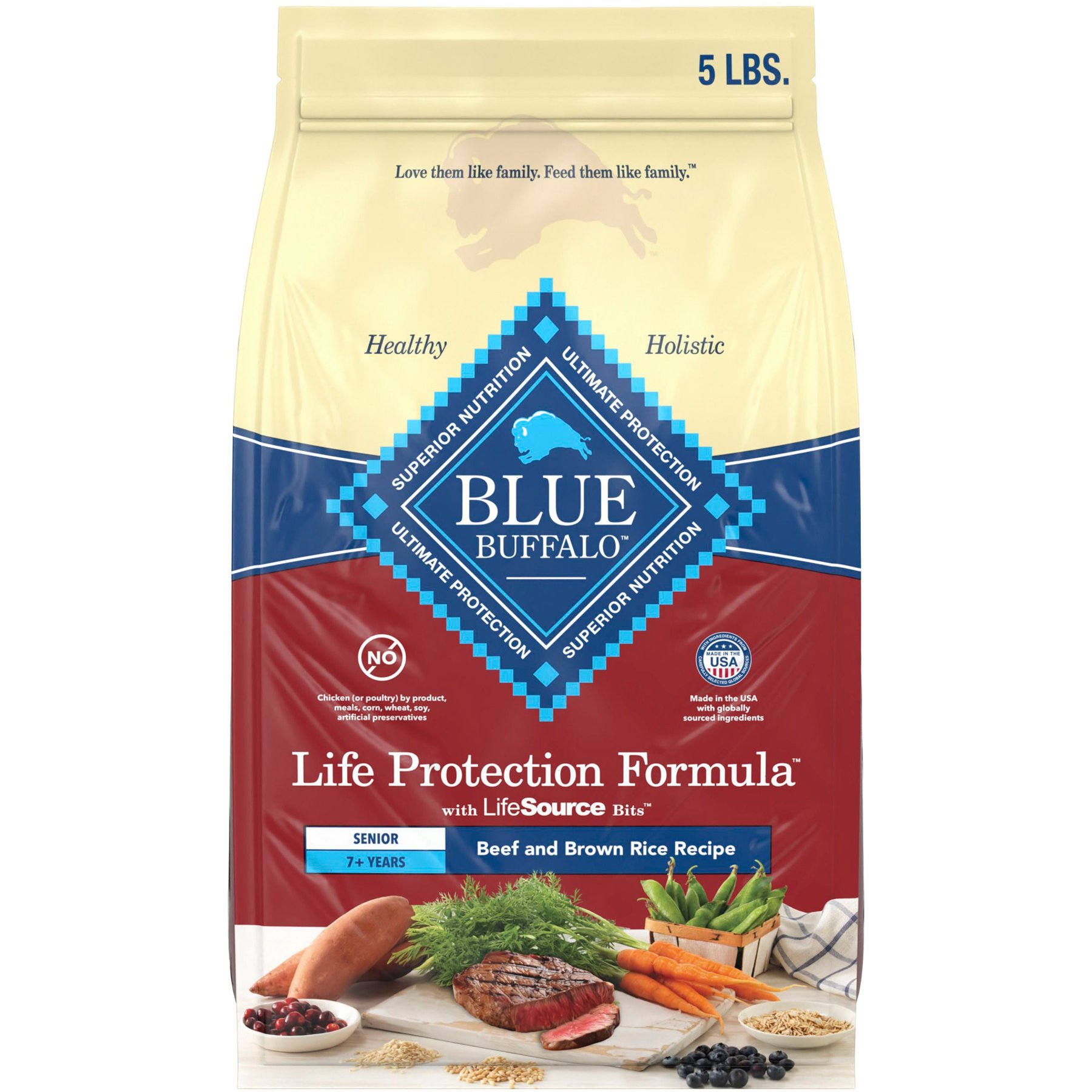 Blue Buffalo Life Protection Formula Senior Beef & Brown Rice Recipe No Corn, Wheat or Soy Dry Dog Food, 5-lb bag
